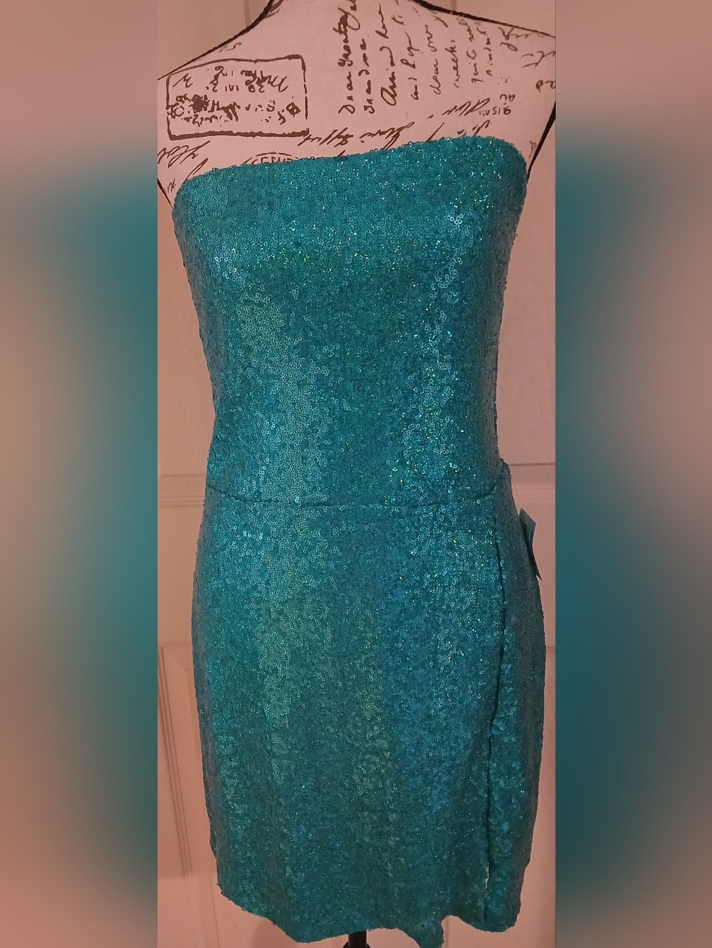 NWT B Darlin Strapless Teal Sequin Cocktail Dress Size 13/14